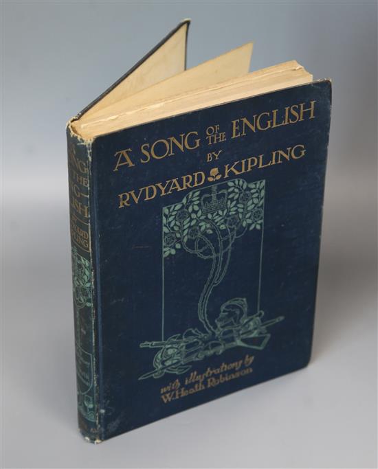 Kipling, Rudyard - A Song of the English, illustrated by W. Heath Johnson, quarter, cloth, with 16 tipped-in coloured